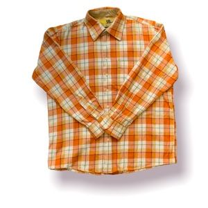 Mens Orange Button Up Plaid Flannel